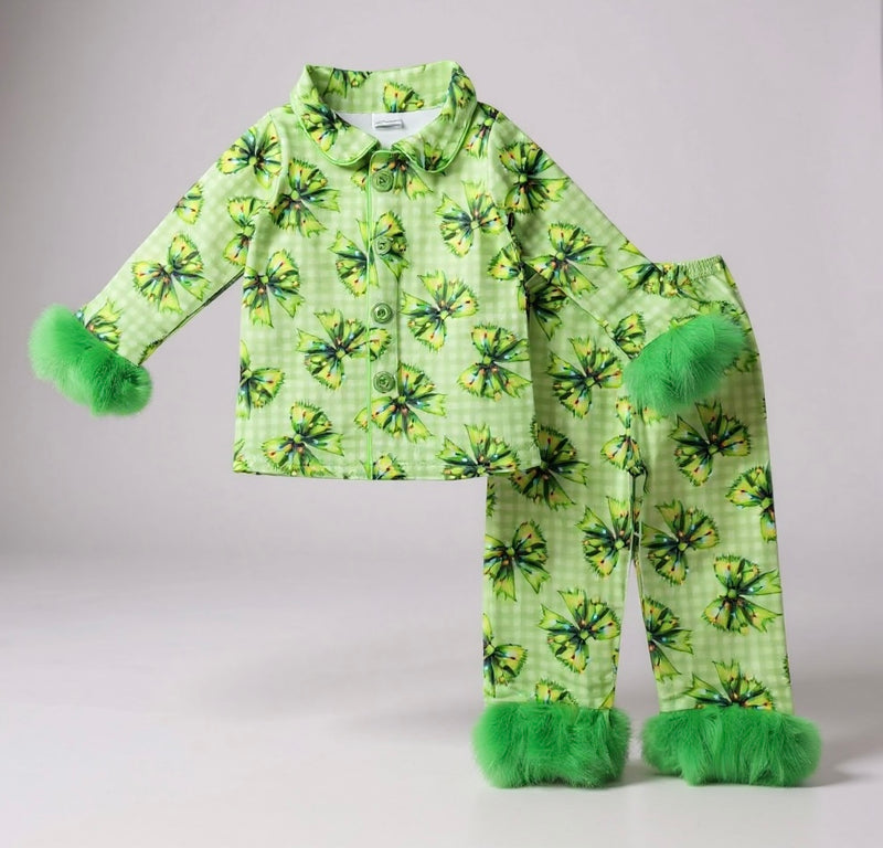 Holiday Pajama Pre-Sale (Grinch bows & Christmas Lights Faux Fur
