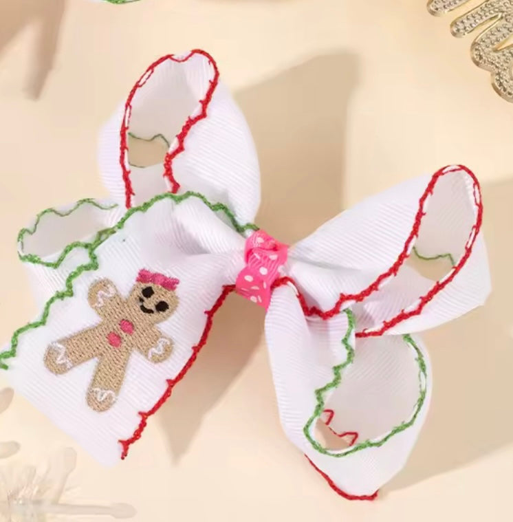 The Holidaze Clips (White & Pink Embroidered Gingerbread)