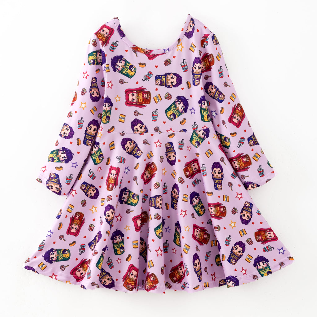 K-Pop Demon Hunters! (Long Sleeve Twirl Dress Print 1)