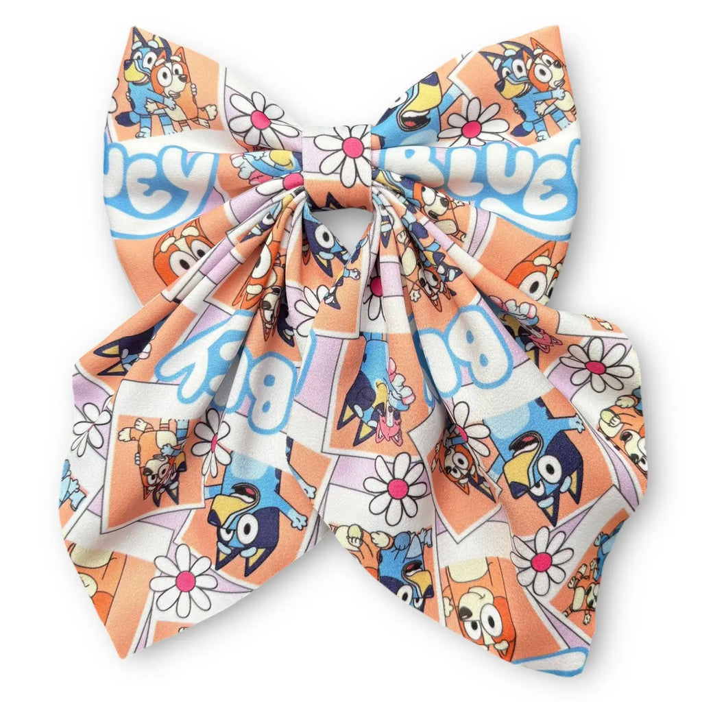 A Heeler Coquette Bow (Orange/blue plaid floral)