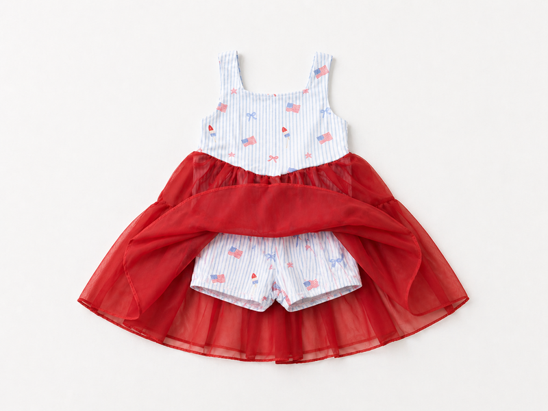 Tiny Twirl Society (Red, White, & Cute/ built in shorts)
