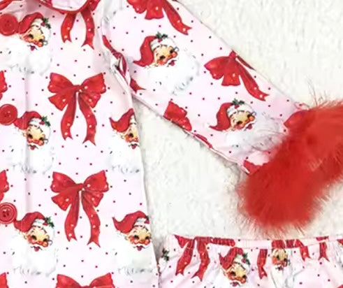 Holiday Pajama Pre-Sale (Pink & Red Santa & Bow Faux Fur Trim)