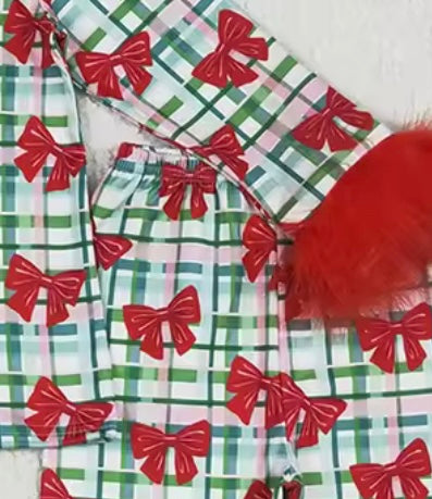 Holiday Pajama Pre-Sale (Red & Green Bow Faux Fur Trim)