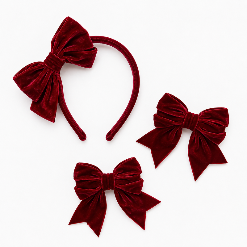 LRW Autumn & Holiday Accessory Edit (Red Velvet Headband and pair of bows Set)