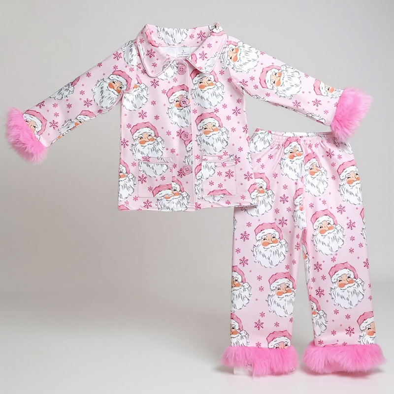Holiday Pajama Pre-Sale (Pink Santa Pink Faux Fur Trim)