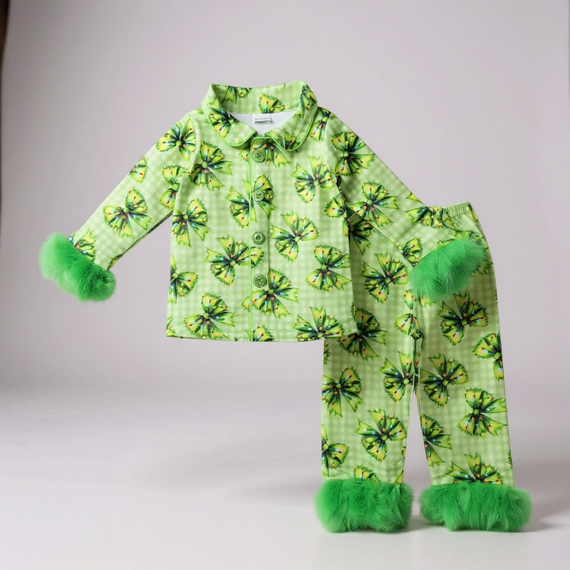 Holiday Pajama Pre-Sale (Grinch bows & Christmas Lights Faux Fur