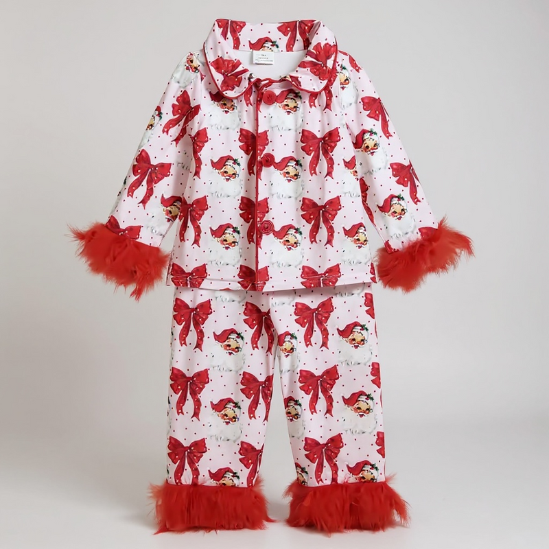 Holiday Pajama Pre-Sale (Pink & Red Santa & Bow Faux Fur Trim)