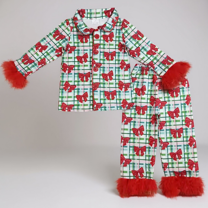 Holiday Pajama Pre-Sale (Red & Green Bow Faux Fur Trim)
