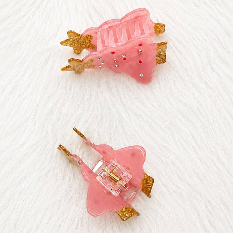 LRW Holiday Claw Clips (Pink Christmas Tree)