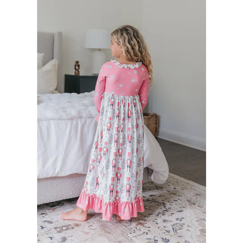Christmas in July Presale Loungewear Release (coral floor length Nutcracker & sugar plum fairy)