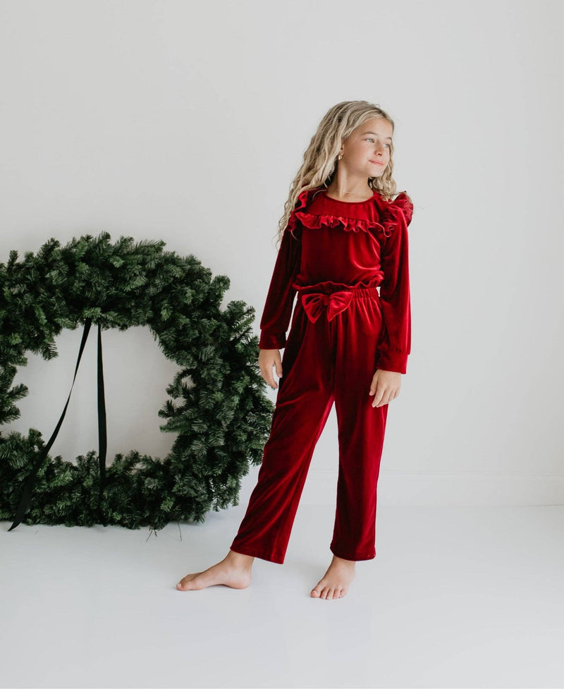 Ruby Red Velvet Pant Set