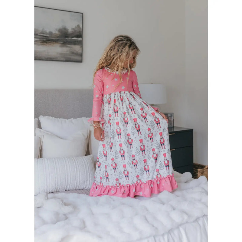 Christmas in July Presale Loungewear Release (coral floor length Nutcracker & sugar plum fairy)
