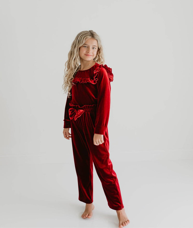 Ruby Red Velvet Pant Set