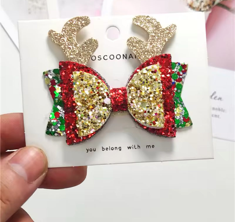 Happy Holidays Hair Clip (reindeer bow)