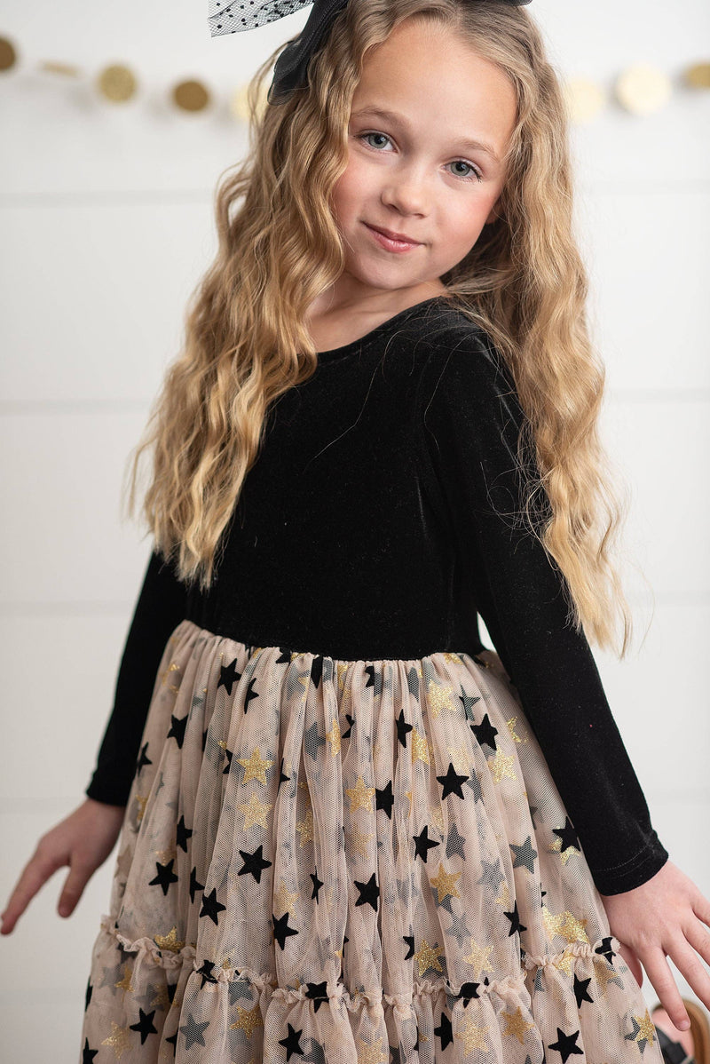 Starry Night Velvet & Tulle Twirl Dress