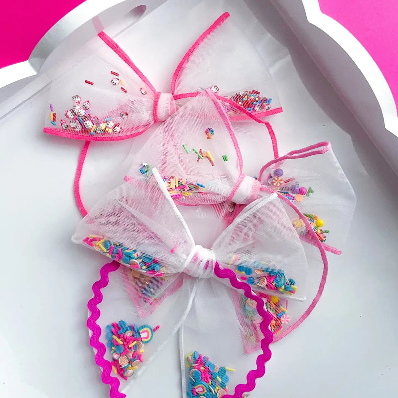 Shimmy Shake Bows (small magenta  pool party clip)