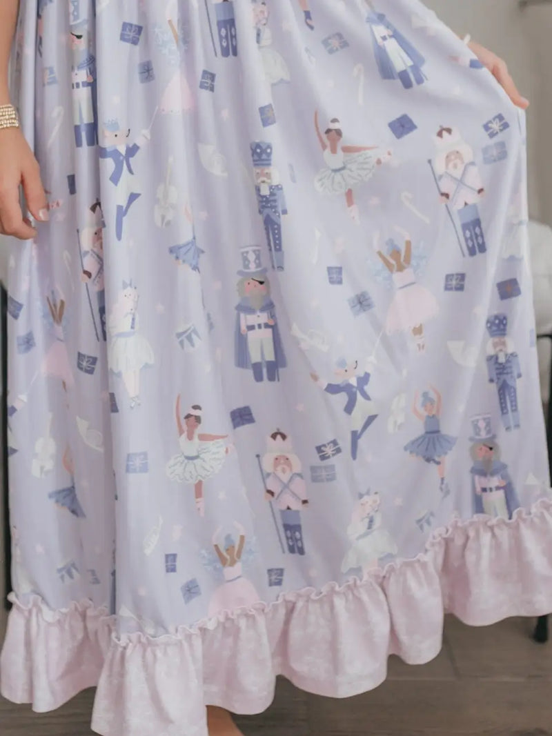 Christmas in July Presale Loungewear Release (lavender floor length Nutcracker & Sugarplum Fairy)