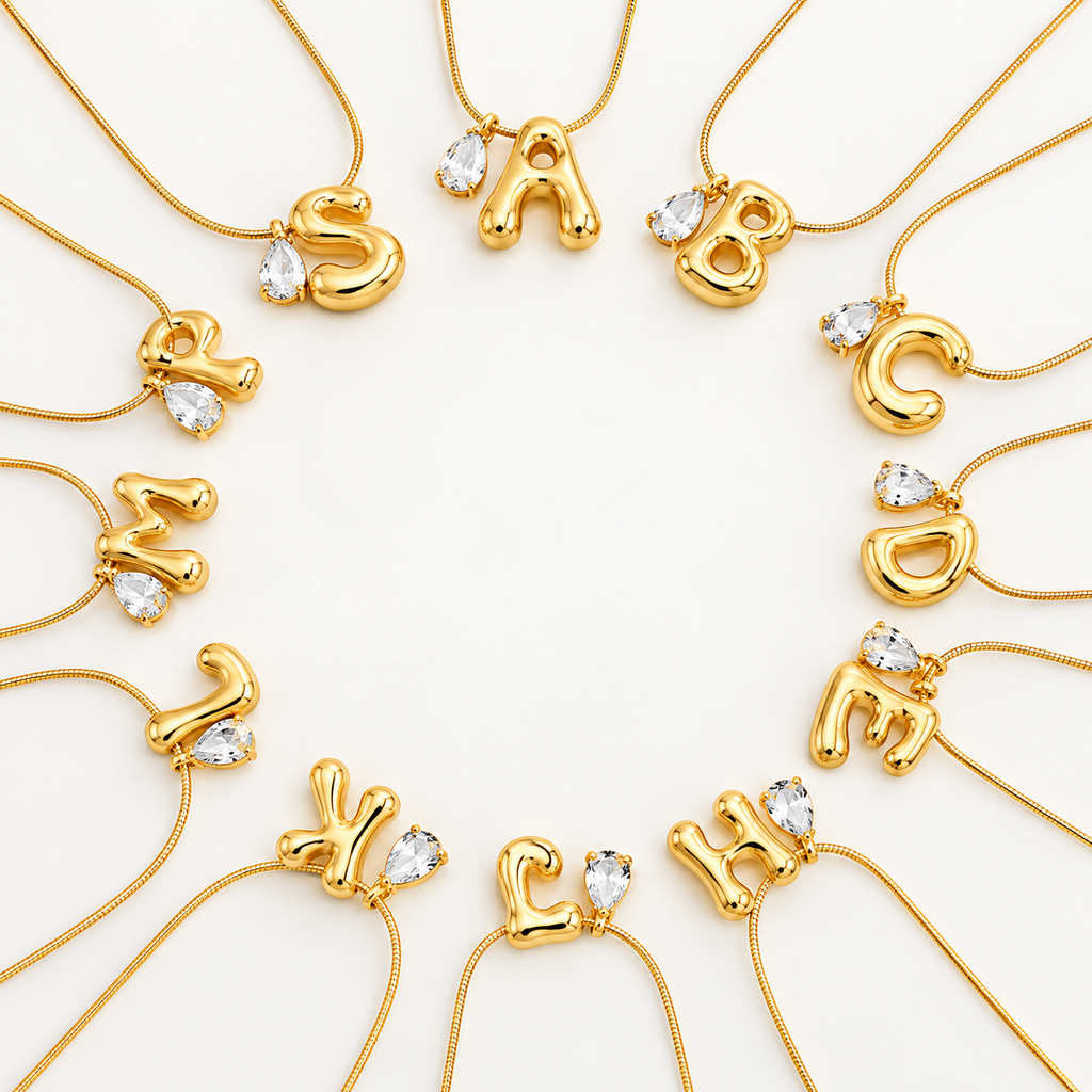 Teardrop & Bubble Initial Charm Necklaces