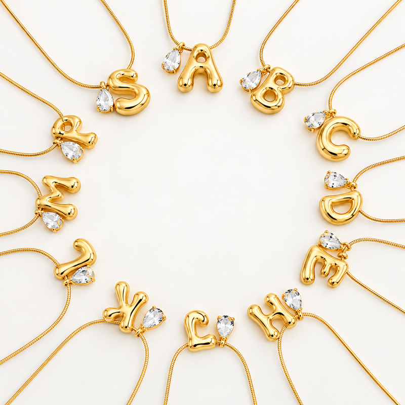 Teardrop & Bubble Initial Charm Necklaces