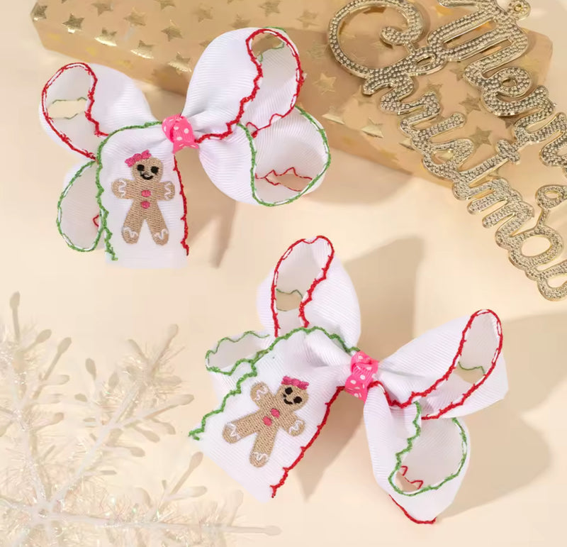 The Holidaze Clips (White & Pink Embroidered Gingerbread)