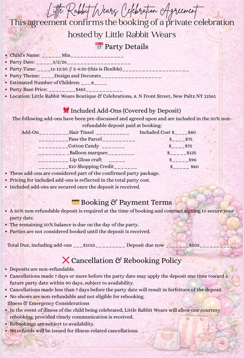 Meagan/ Mia Celebration Deposit