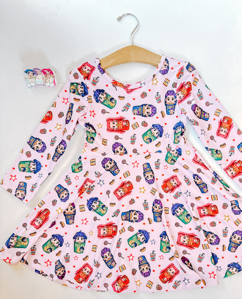 K-Pop Demon Hunters! (Long Sleeve Twirl Dress Print 1)