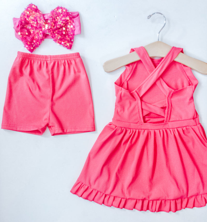 Her Era of Athleisure- Rose Pink Dress & Shorts