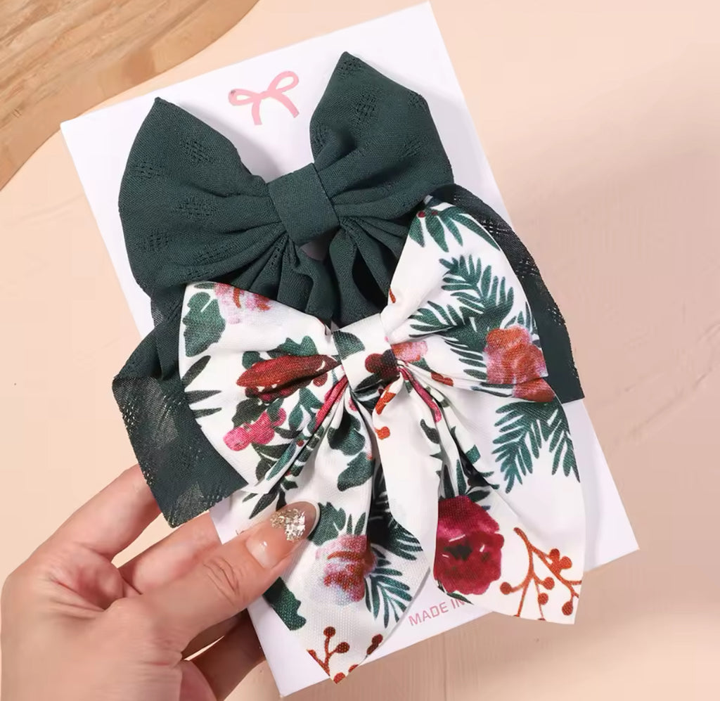 A Beautiful Set of Big Bows (green and holiday floral)