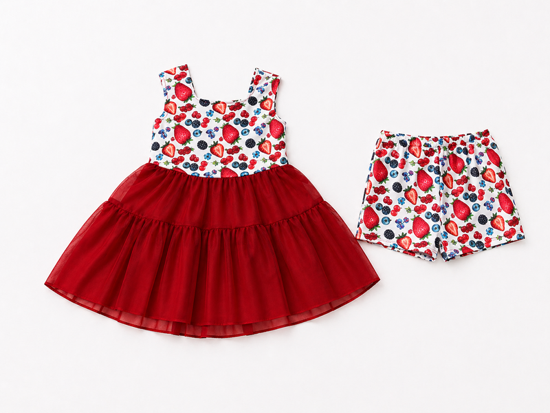 Tiny Twirl Society (berries/separate shorts)