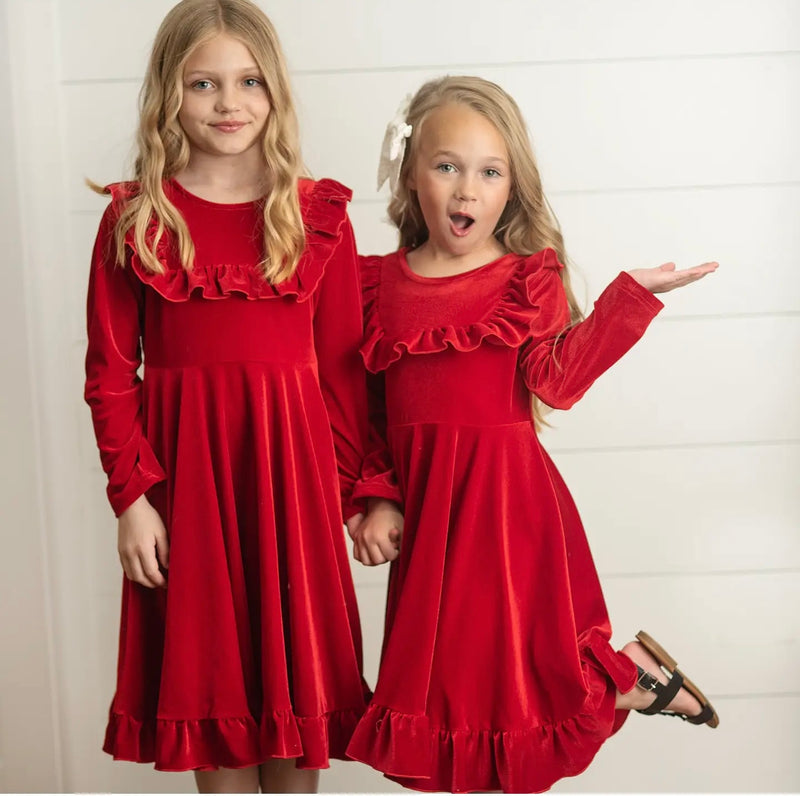 Rockin’ Around the Tree Twirl Dress (true red)