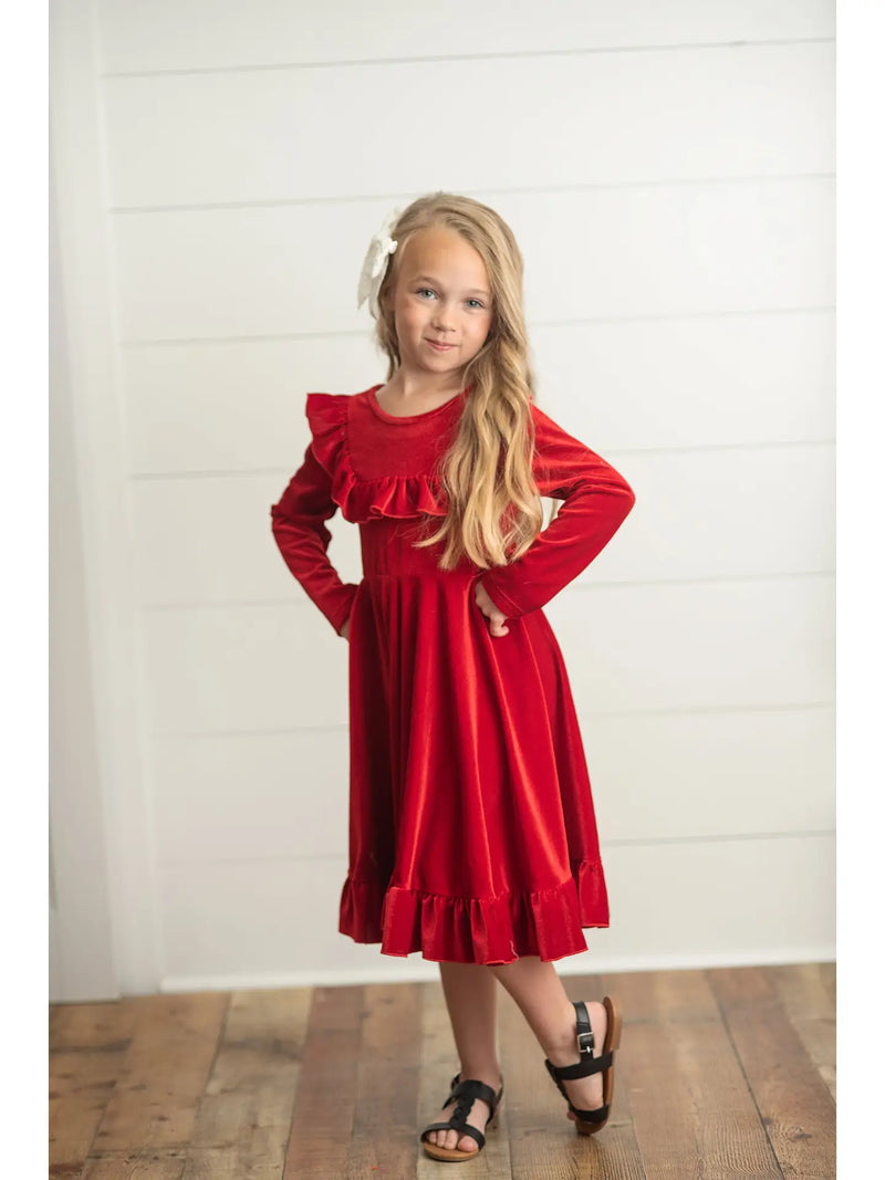Rockin’ Around the Tree Twirl Dress (true red)