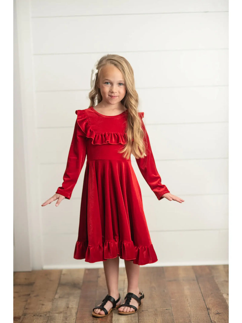 Rockin’ Around the Tree Twirl Dress (true red)