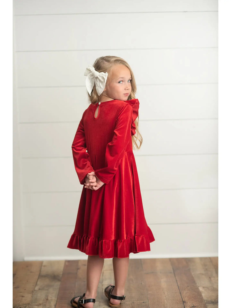 Rockin’ Around the Tree Twirl Dress (true red)