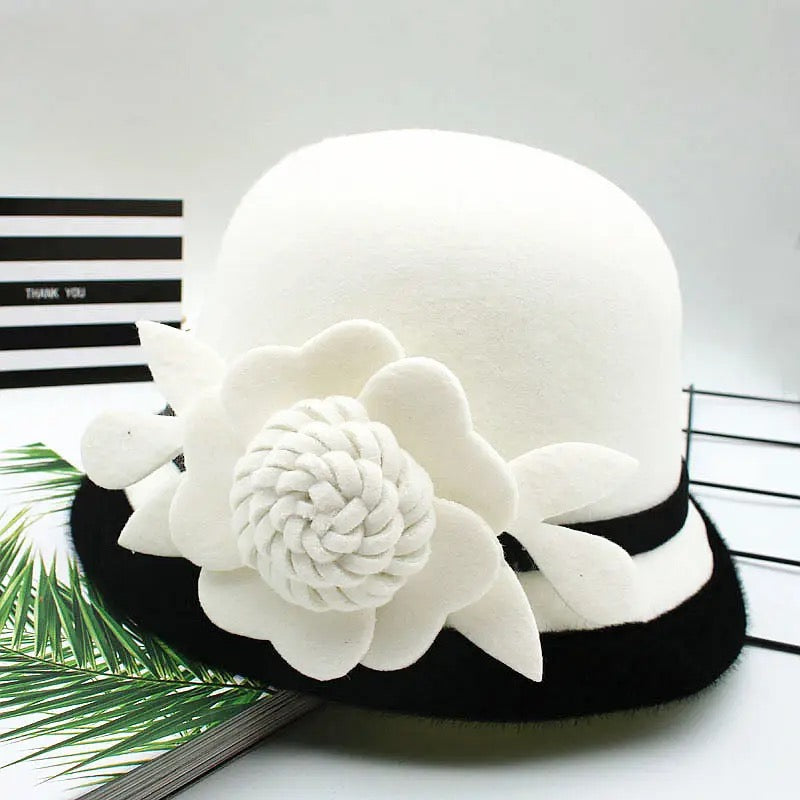 Cloche Call Hat (black with white bow)