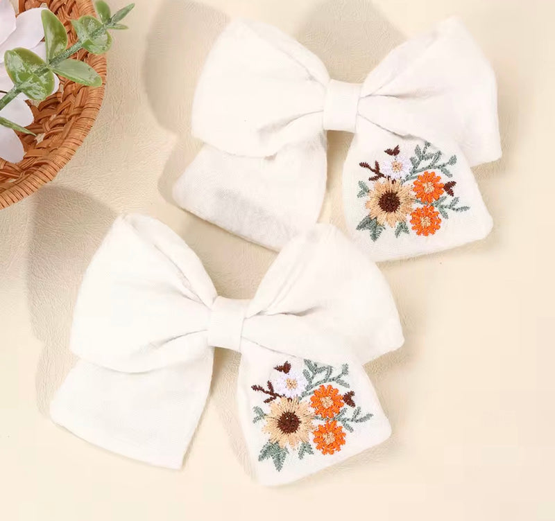 LRW Autumn & Holiday Accessory Edit (ivory & burgundy floral bows- one pair)