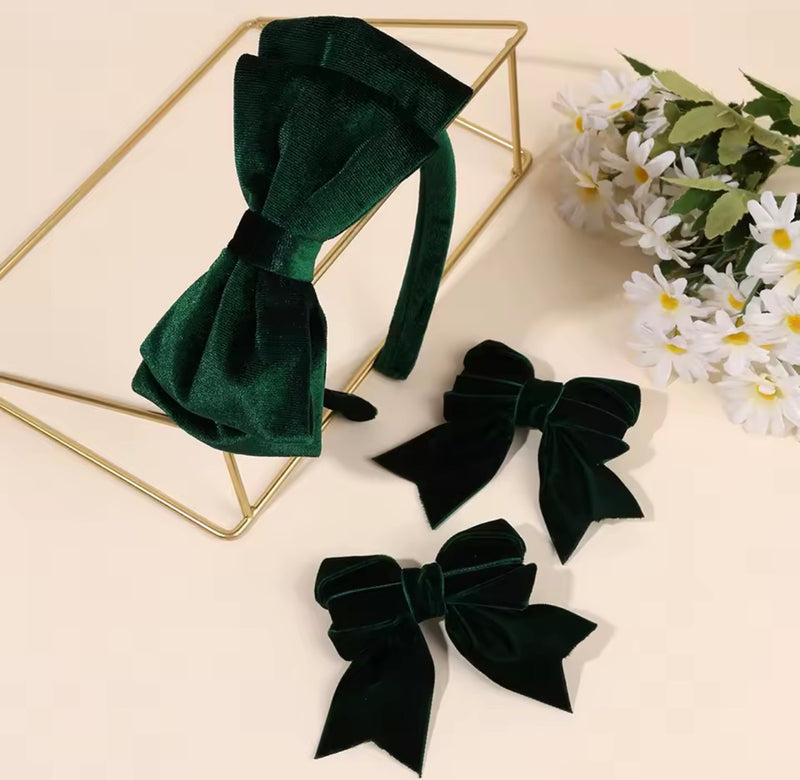 LRW Autumn & Holiday Accessory Edit (Red Velvet Headband and pair of bows Set)