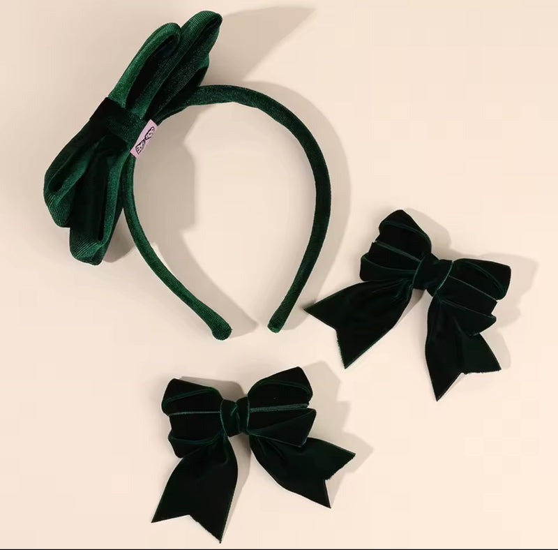 LRW Autumn & Holiday Accessory Edit (Red Velvet Headband and pair of bows Set)