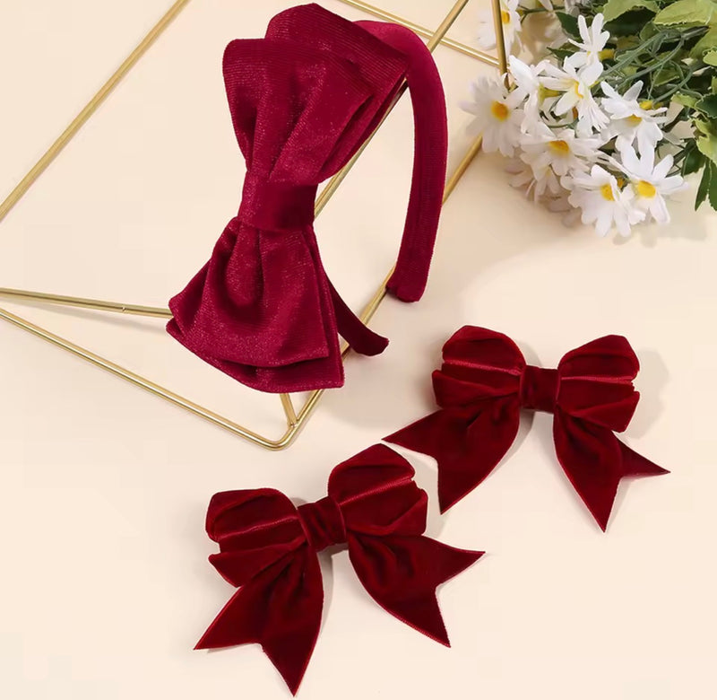 LRW Autumn & Holiday Accessory Edit (Red Velvet Headband and pair of bows Set)