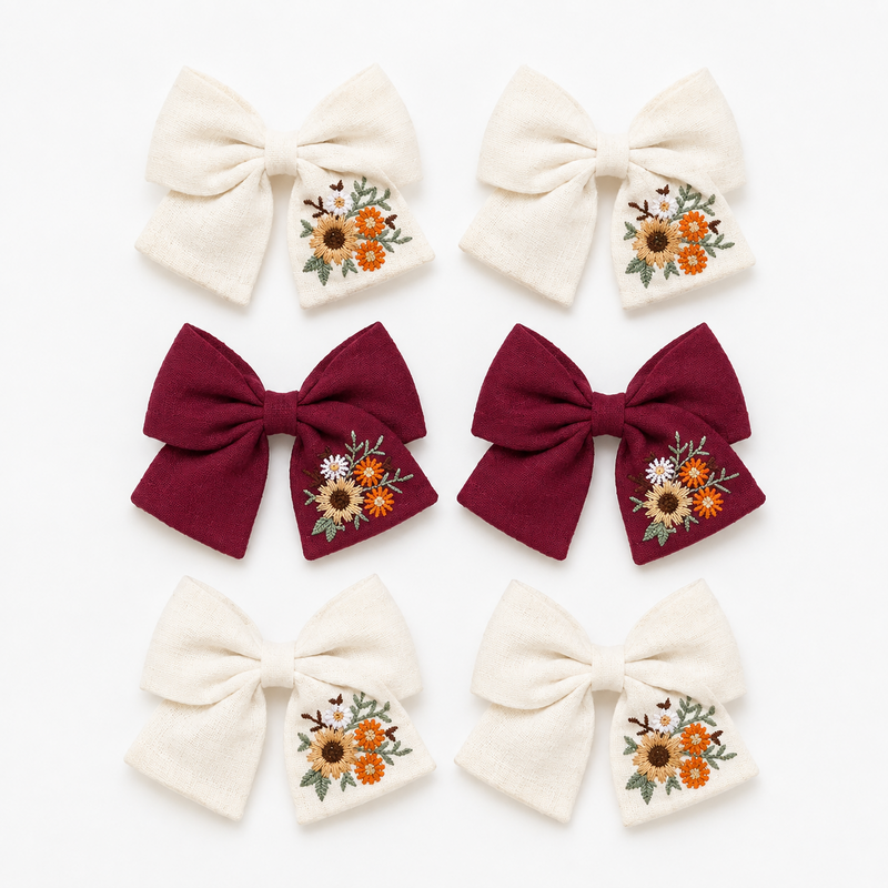 LRW Autumn & Holiday Accessory Edit (ivory & burgundy floral bows- one pair)