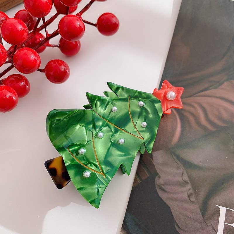 LRW Holiday Claw Clips (Pink Christmas Tree)