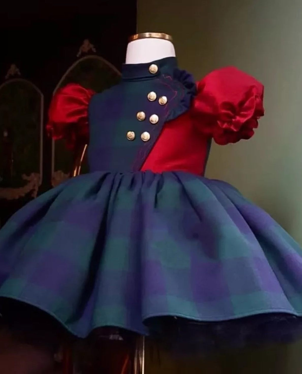 The Mouse King Dress (green/blue tartan)